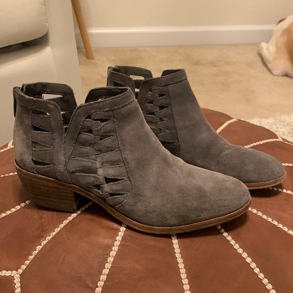 Vince Camuto “Peera” Cutout Bootie in grey suede